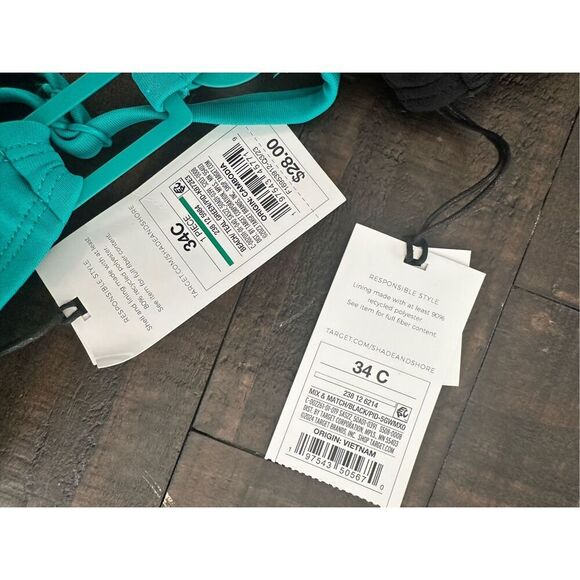 Target Brands Shade & Shore Black and Teal Bikini Tops Size 34C New - Picture 3 of 4